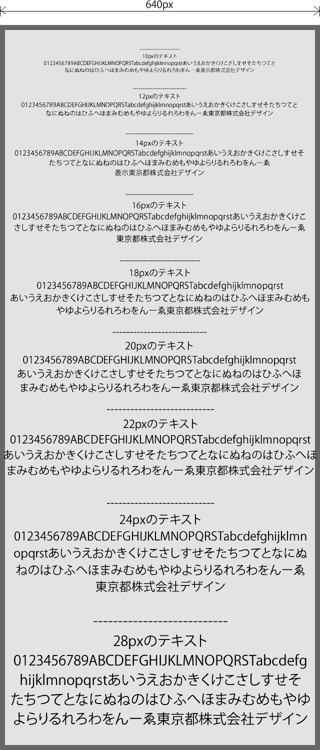 フォントサイズのバリエーション。レスポンシブWEBデザインの際の画像の切替えのサンプルにどうぞ。